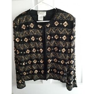 Papell Boutique‎ Evening 100% Silk Long Sleeve Beaded and Embroidered Jacket!